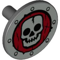 Lego Shield Round Flat with Silver Skull on Dark Red Print / Dark Bluish Gray