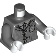 Lego Torso, Scratched Jacket, Grey Hogwarts Weapon, Shirt, Tie print (Moaning Myrtle) Dark Bluish Gray Arms, White Hands / Dark Bluish Gray