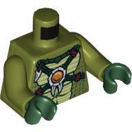Lego Torso Crocodile Skin with Dark Green Crossing Straps and Fire Chi Emblem Print, Olive Green Arms, Dark Green Hands / Olive Green