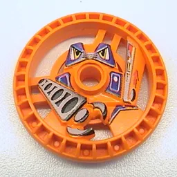 Technic Disc 5 x 5 Notched, Grab with Robot Print / Orange