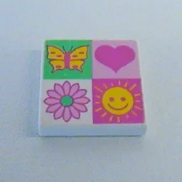Tile 2 x 2 with 4 section Heart, Sun, Flower, Butterfly Print / White