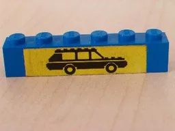 Brick 1 x 6 with Black Car on Yellow Background Pattern (Sticker) - Set 6363