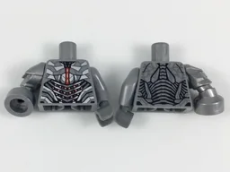 Torso Robotic Armor with Silver and Red Trim Pattern / Flat Silver Arm Left / Flat Silver Arm Right with Robotic Blaster / Dark Bluish Gray Hand Left