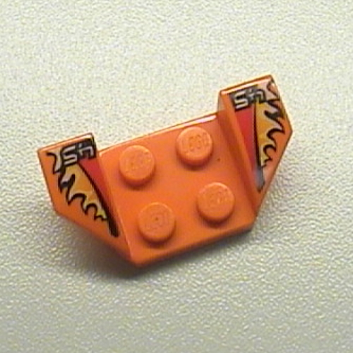 Lego Mudguard 2 x 4 with 2 x 2 Studs and Flared Wings, '45' and Flames Print / Orange