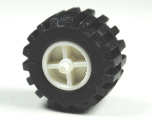 Lego Wheel Center Wide with Stub Axles (Tricycle) with Black Tire 21mm D. x 12mm - Offset Tread Small Wide, Band Around Center of Tread (30190 / 87697)