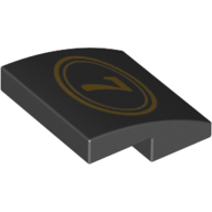 Lego Brick Curved 2 x 2 x 2/3 with Gold '7' in Double Circle print / Black