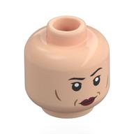 Lego Minifig Head Colonel Ward, Dark Brown Eyebrows, Dark Red Lips, Cheek Lines, Smirk / Annoyed / Light Nougat