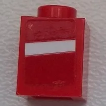 Brick 1 x 1 with White Stripe on Red Background Pattern Model Left Side (Sticker) - Set 75876
