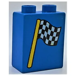 Duplo Brick 1 x 2 x 2 with Checkered Flag Print / Blue