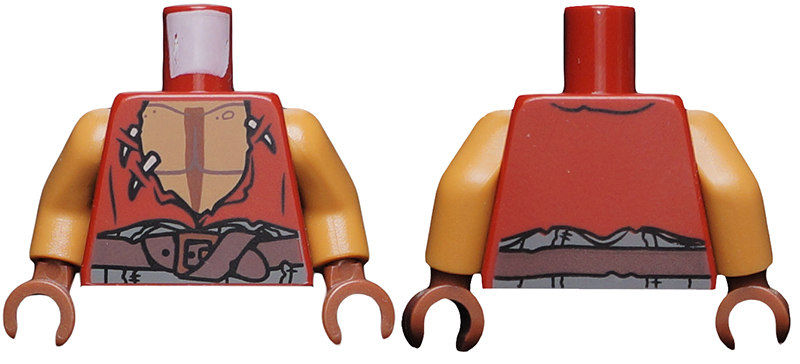 Lego Torso PotC Vest Torn with Bare Chest and Dark Brown Belt Pattern / Medium Nougat Arms / Reddish Brown Hands