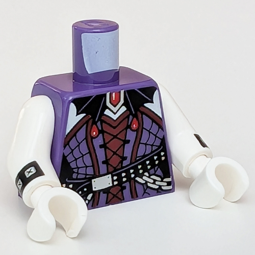 Lego Torso Corset, Dark Red Trim, Bat Wings as Collar, Black Belt, Chain print, White Arms and Hands / Dark Purple