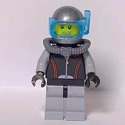 Diver, Black and Gray Wetsuit, Helmet with Mask, Airtank, Stubble
