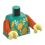 Torso, Pineapples, Light Aqua Leaves Print, Reddish Orange Arms, Bright Light Yellow Hands / Dark Turquoise