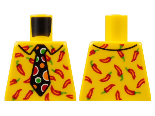Lego Torso Collar Shirt, Red Peppers, Black Tie with Red, Orange and Bright Green Polka Dots Pattern