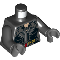 Lego Torso Armour, Gold Straps, Light Nougat Neck Print (Black Widow), Black Arms, Dark Bluish Gray Hands / Black