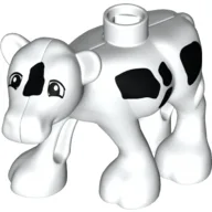 Duplo Animal Cow Baby (Calf) Front Leg Forward with Black Spots, Rectangle Eyes Print / White