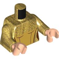 Lego Torso, Gold Dress, Dark Brown Trim print, Pearl Gold Arms, Light Nougat Hands / Pearl Gold