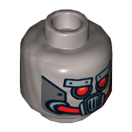 Lego Minifig Head Robo Pilot, Robot Red Eyes and Mouth and Silver Metal Plates Eyebrows and Mask Print [Hollow Stud]
