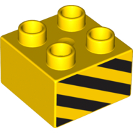 Lego Duplo Brick 2 x 2 with Black and Yellow Danger Stripes Print / Yellow