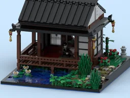 Japanese tea house on a pond.