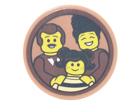 Lego Tile, Round 3 x 3 with Family Portrait of Dad, Mom and Girl with Pigtails and Freckles Pattern (Sticker) - Set 10293