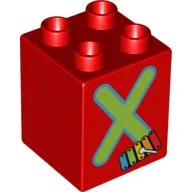 Duplo Brick 2 x 2 x 2 with 'X' and Xylophone Print / Red