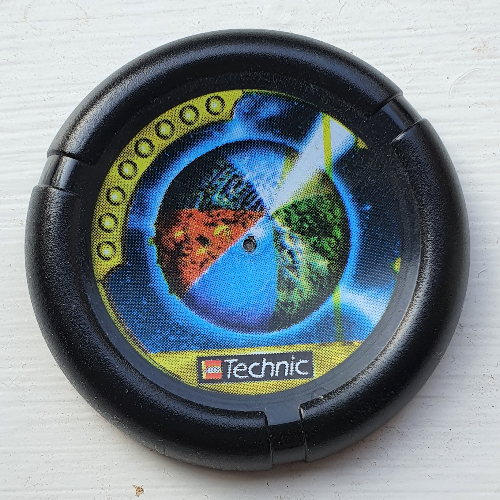 Lego Large Figure Throwing Disk, Millennia / Jet / Judge, 8 Pips, Multi-color Sectioned Globe Print / Black
