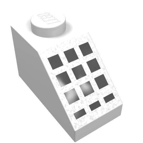 Lego Brick Sloped 45° 2 x 1 with Bottom pin, with 9 Large + 3 Small Black Buttons Print / White