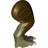 Lego Animal Body Part, Dinosaur, Tyrannosaurus Rex Leg, Right, with Pin, Tan Claws and Dark Brown Stripes on Reddish Brown Print / Olive Green