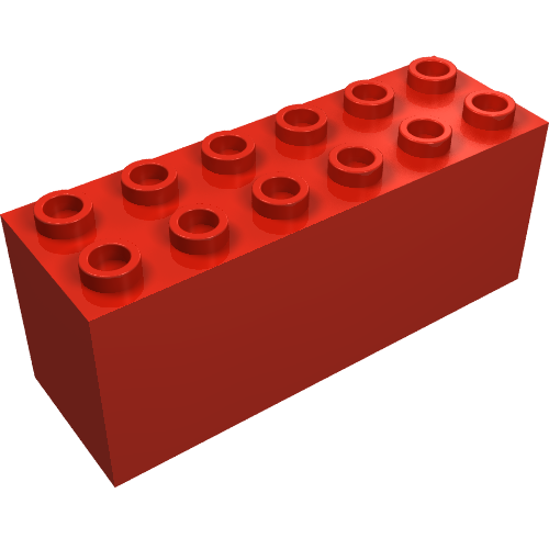Lego Brick Special 2 x 6 x 2 Weight with Bottom Openings and Center Seams on Ends / Red