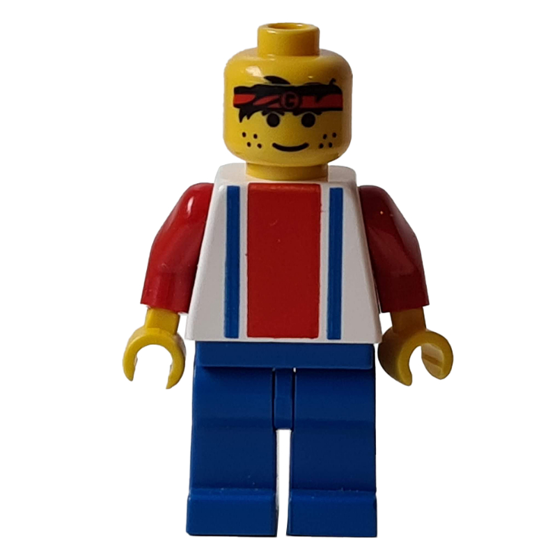 Lego Soccer Player White Torso, Blue/Res Stripes, Blue Legs, Sweat Band, #3