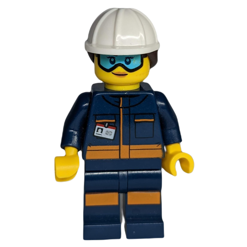Lego Technician - Dark Blue Torso, Dark Blue Legs, White Helmet, Reddish Brown Hair