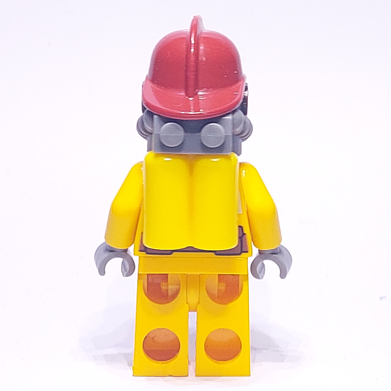 Lego Fireman, Bright Light Orange Fire Suit, Dark Red Helmet, Breathing Apparatus, Airtanks