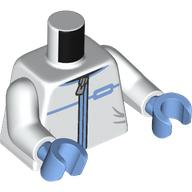 Lego Torso, Jacket, Dark Azure Zipper, Trim print, White Arms, Medium Blue Hands / White