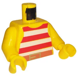 Torso, Vest with Red and White Stripes with Gold Belt Buckle Print, Yellow Arms and Hands / Yellow