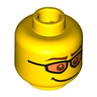 Lego Minifig Head Skier, Orange Sunglasses, Brown Eyebrows and Crooked Smile Print [Blocked Open Stud] / Yellow