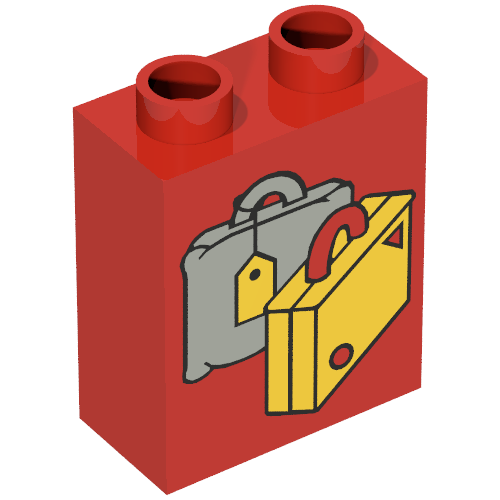 Lego Duplo Brick 1 x 2 x 2 with Suitcases, Yellow and Light Gray Print / Red