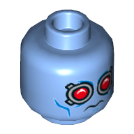 Lego Minifig Head Mr Freeze, Goggles with Red Lenses, Blue Cheek Lines Print [Hollow Stud] / Medium Blue