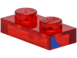 Plate 1 x 2 with Blue Curved Stripe Pattern Model Right Side / Trans-Red