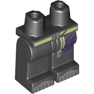 Lego Hips and Black Legs with Dark Purple Lines on Left, Yellowish-Green Belt Print / Black