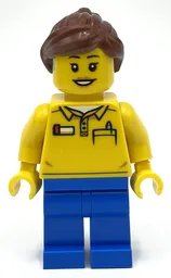 LEGO Employee, Yellow Torso, Blue Legs, Reddish Brown