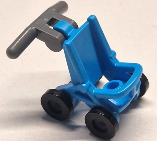 Lego Minifigure, Utensil Stroller / Baby Carriage with Black Wheels and Dark Bluish Gray Handlebars (5491 / 2496 / 30031)