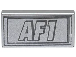 Tile 1 x 2 with Dark Silver Outlined 'AF1' and Border Pattern / Metallic Silver