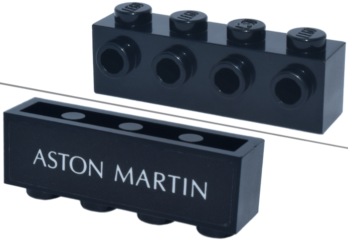 Lego Brick, Modified 1 x 4 with Studs on Side with White 'ASTON MARTIN' Pattern (Sticker) - Set 76925