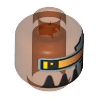 Minifig Head Magma Commander, Robot Large Black Teeth Print [Blocked Open Stud] / Trans-Neon Orange