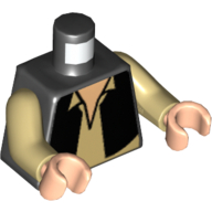 Lego Torso Vest and White Shirt with Nougat-Colored Skin Print (Han Solo), Tan Arms, Light Nougat Hands / Black