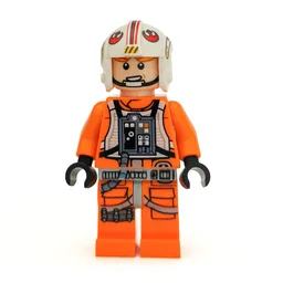 Luke Skywalker, Orange Rebel Pilot Outfit, Light Bluish Gray Hips, Black Hands, Printed Visor