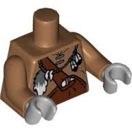 Torso, Leather Shirt with Reddish Brown Overalls and Feathers and Tail Print, Medium Nougat Arms, Light Bluish Gray Hands / Medium Nougat