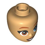 Lego Minidoll Head Reddish Brown Eyebrows, Heterochromia, Dark Azure Left Eye, Brown Right Eye, Open Mouth Smile / Warm Tan