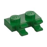 Plate Special 1 x 2 with Clips Horizontal [Thick U-Clips] / Green